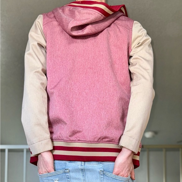 Empyre Stylish red and Beige Hooded VarsityJacket - Picture 4 of 8